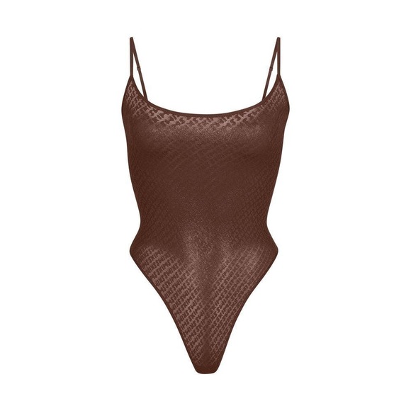 SKIMS Logo Mesh Foil Cami Bodysuit Cocoa Brown NWT Size 4X - Picture 2 of 12
